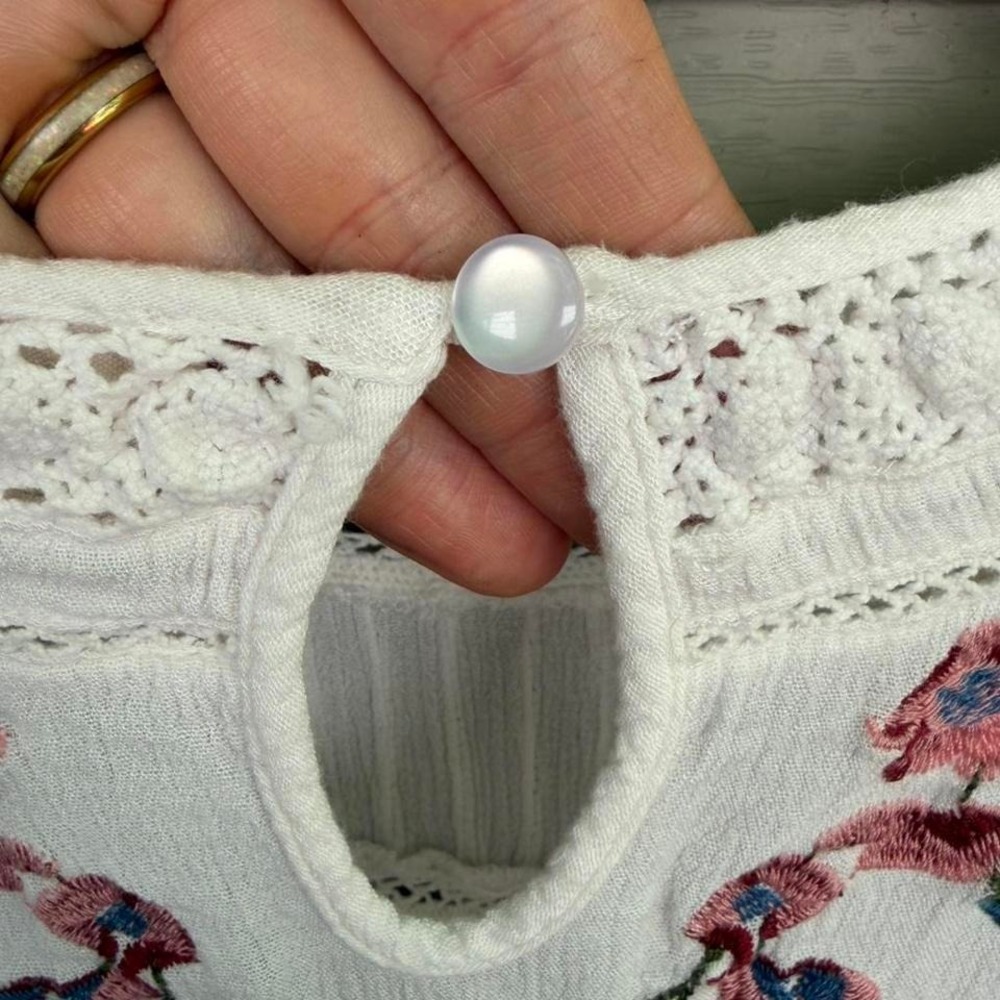 White Floral Embroidered Tunic Blouse | Cottagecore Bohemian Top Medium - Picture 4 of 8